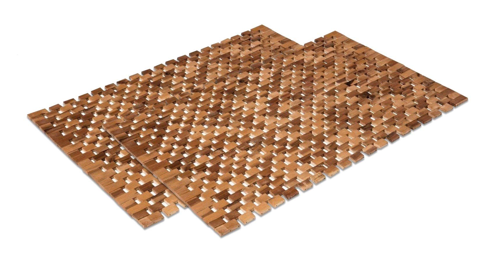 WohnDirect Rutschfeste Holz Badematte