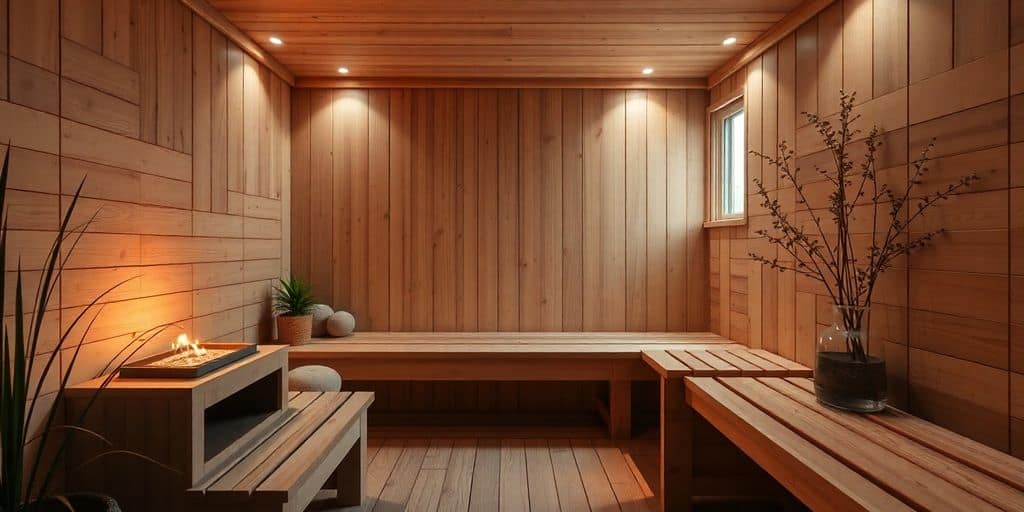 Heimsauna-Kabine in einem Kellerraum mit sichtbaren Maßangaben